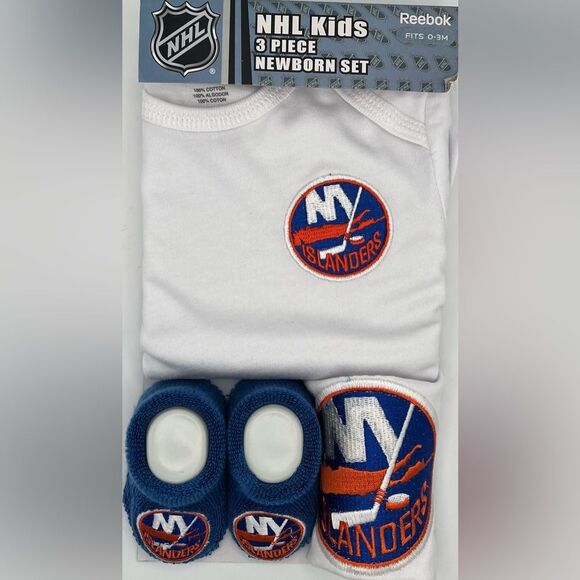 Reebok Baby New York Islanders Three-Piece Bodysuit Bib & Booties Set Newborn - Picture 1 of 4